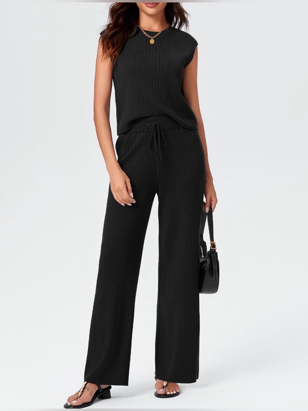 FP INSPIRED Sleeveless top and Wide-Leg Pant Knit Drawstring Pants Set
